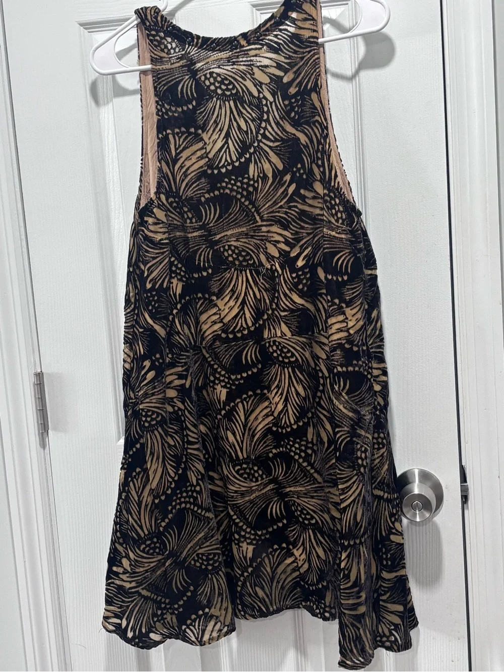 🩷Free People Black and Tan Floral-Print Mini Dress